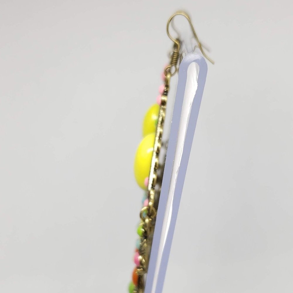Diamond Shape Bright Bead Hook Earrings